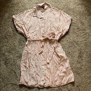 Button Down Pink Striped Mini Dress